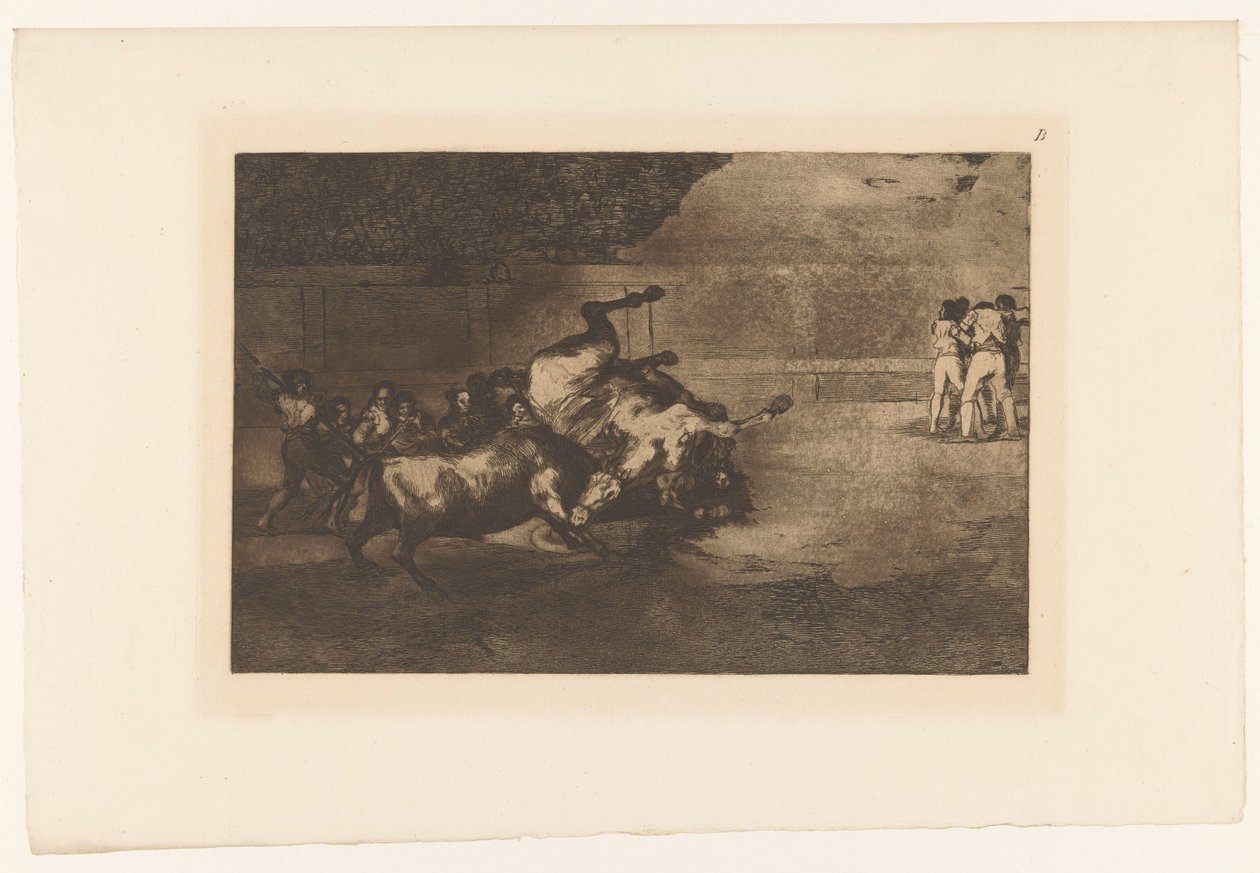 Cavalo atropelado por um touro
Cheval renversé par un taureau
Tourada (título da série)
La Taureaumachie (título da série)
La Tauromaquia (título da série) de Francisco de Goya