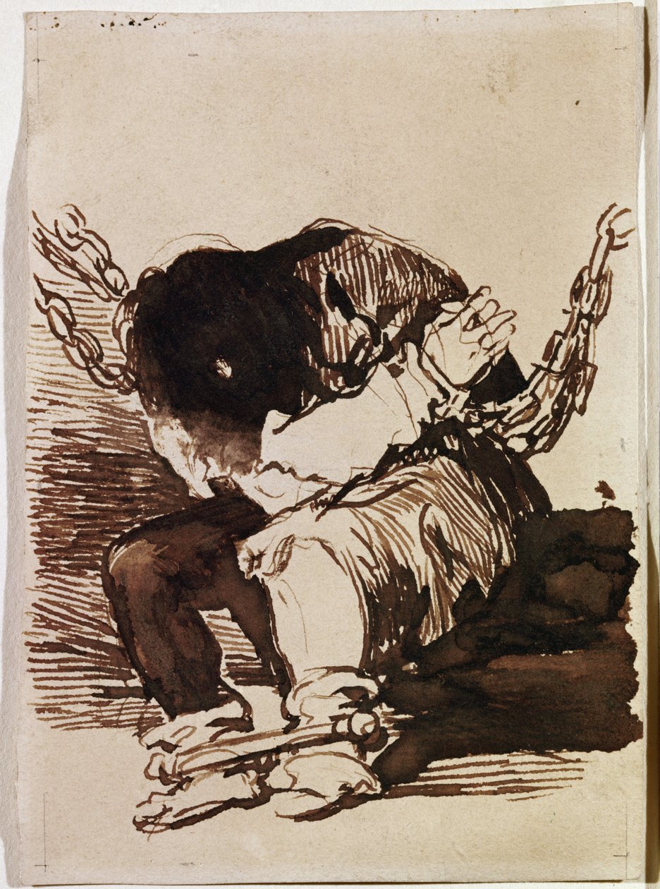 Cadeia de prisioneiros sentados. (Desenho preparatório de Francisco de Goya