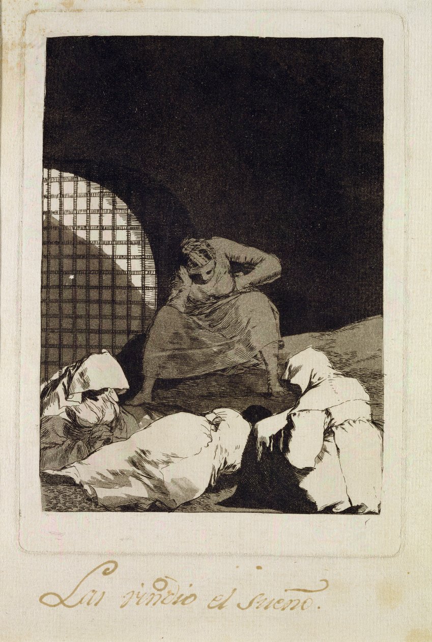 O sono os supera, plater 34 de &39;Los caprichos&39;, 1799 (gravura) de Francisco de Goya
