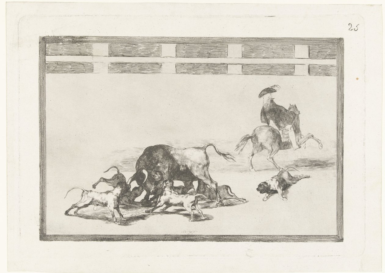 Touro atacado por cães Echan perros al toro La Tauromaquia (título da série) Tourada (título da série) de Francisco de Goya