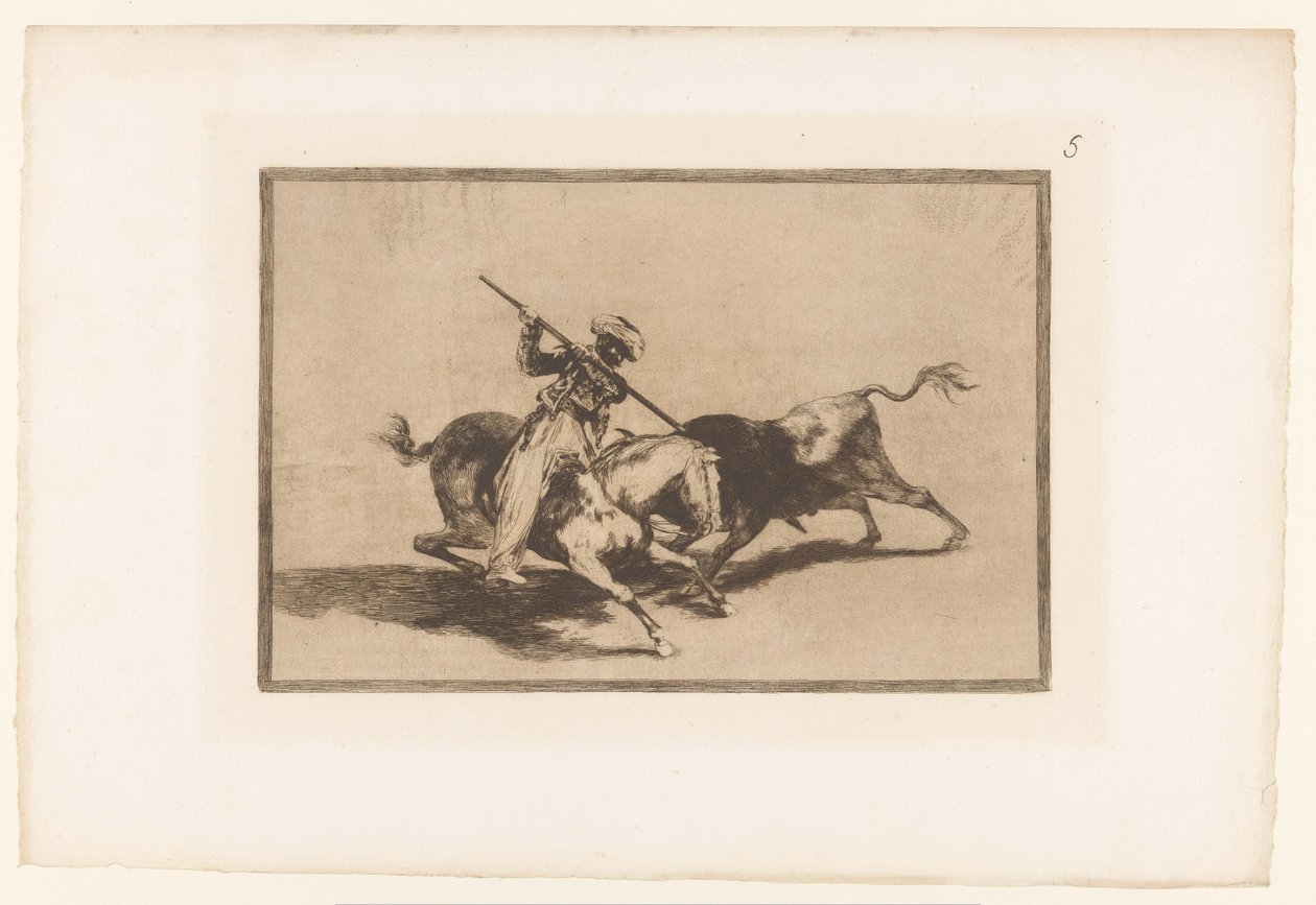Stierenjacht te paard
O mouro azul vivo é o primeiro a lancetar touros na ordem certa
Stierengevechten (título da série)
La Taureaumachie (título da série)
La Tauromaquia (título da série) de Francisco de Goya
