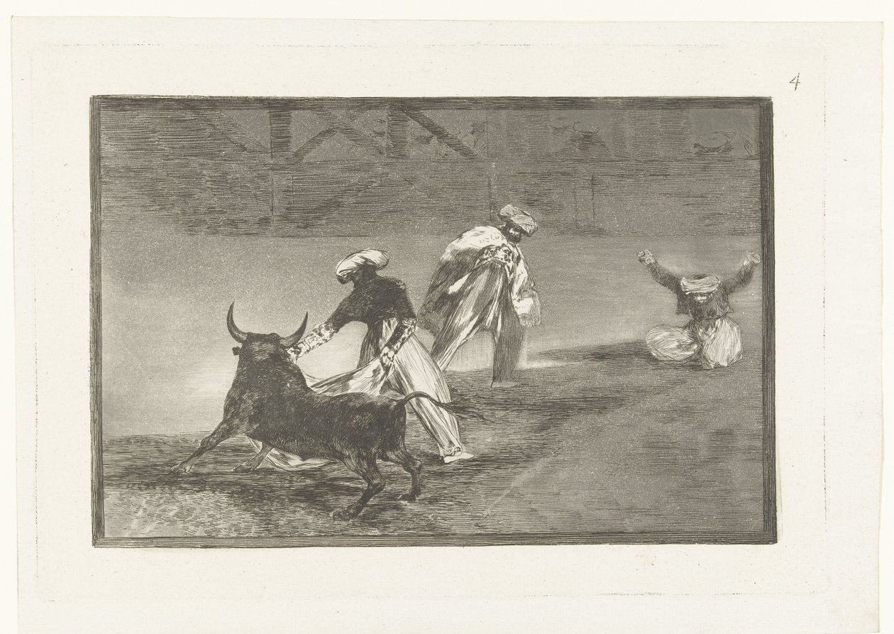 Toureiros em uma arena Capean otro encerrado Tourada (título da série) La Tauromaquia (título da série) de Francisco de Goya