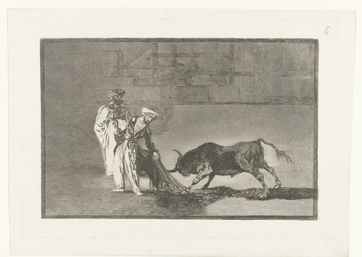 Stierenvechten na areia Os mouros fazem mais um capo na praça com o seu roupão Stierenvechten (título da série) Tourada (título da série) de Francisco de Goya