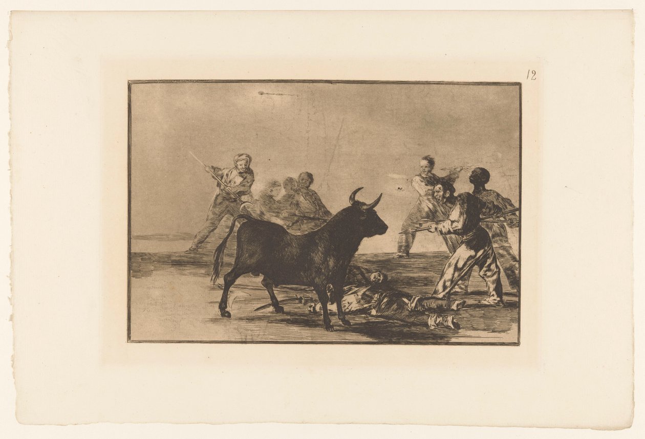 Stierenvechters rondom een stier
Stierengevechters com lanças, luas crescentes, branderillas e outras armas
Stierengevechten (título da série)
La Taureaumachie (título da série)
La Tauromaquia (título da série) de Francisco de Goya