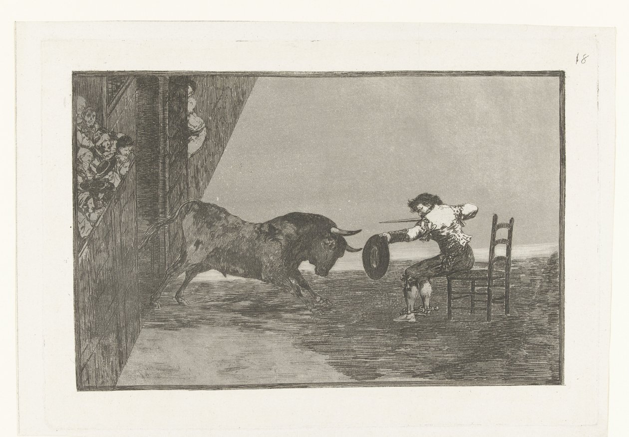 Uitdaging van Martincho na arena van Zaragosa A imprudência de Martincho na Plaza de Zaragoza Tourada (título da série) Stierenvechten (título da série) de Francisco de Goya