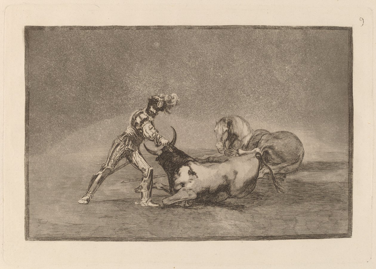 Um cavaleiro espanhol mata o touro depois de ter perdido seu cavalo de Francisco de Goya