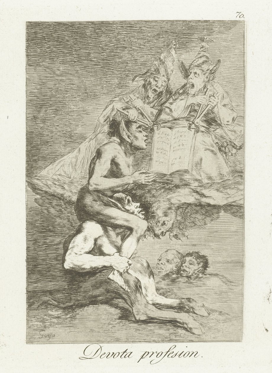 Vrome belijdenis
Devota profesion (título sobre o objecto)
Los Caprichos (título da série) de Francisco de Goya
