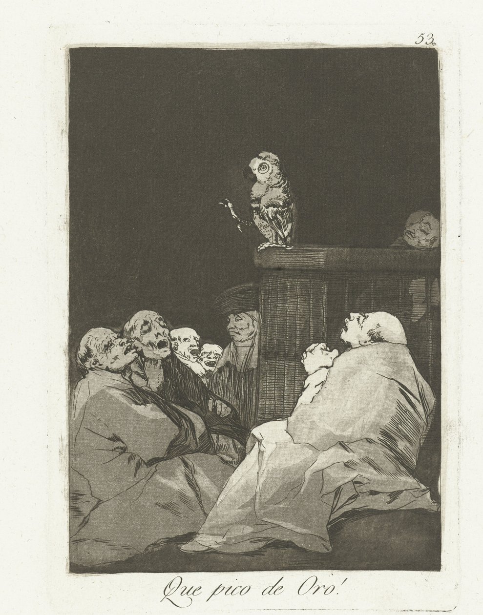 Que bico dourado! Que pico de ouro! (título no objeto) Los Caprichos (título da série) de Francisco de Goya