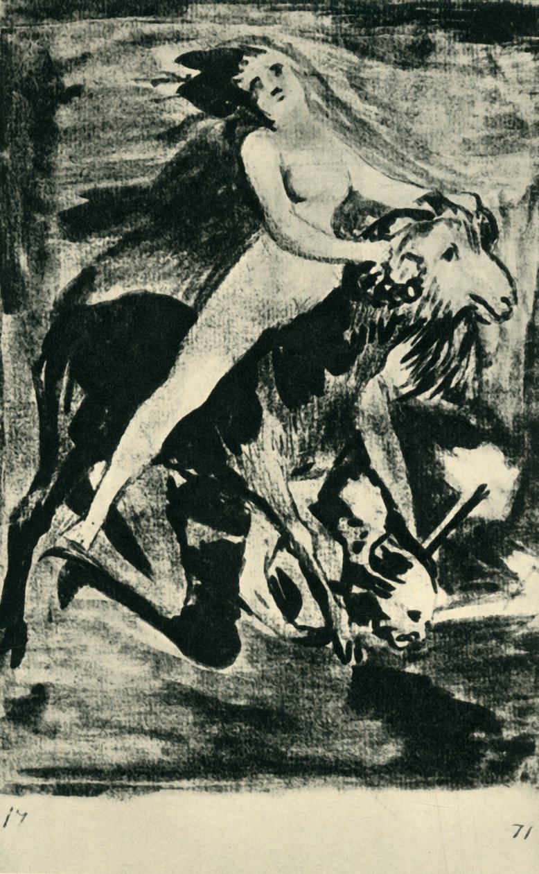 Bruxa que monta uma cabra, final do século XVIII-início do século XIX, 1943. de Francisco de Goya