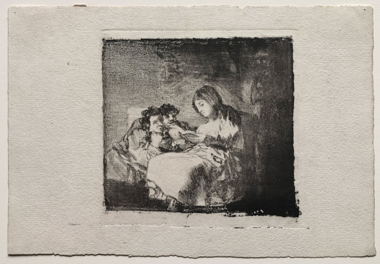 Mulher lendo para dois filhos, 1824-1825. de Francisco de Goya