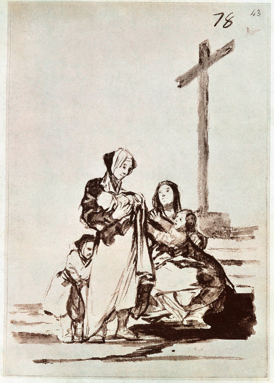 Mulheres e crianças perto de uma cruz (gravura) de Francisco de Goya