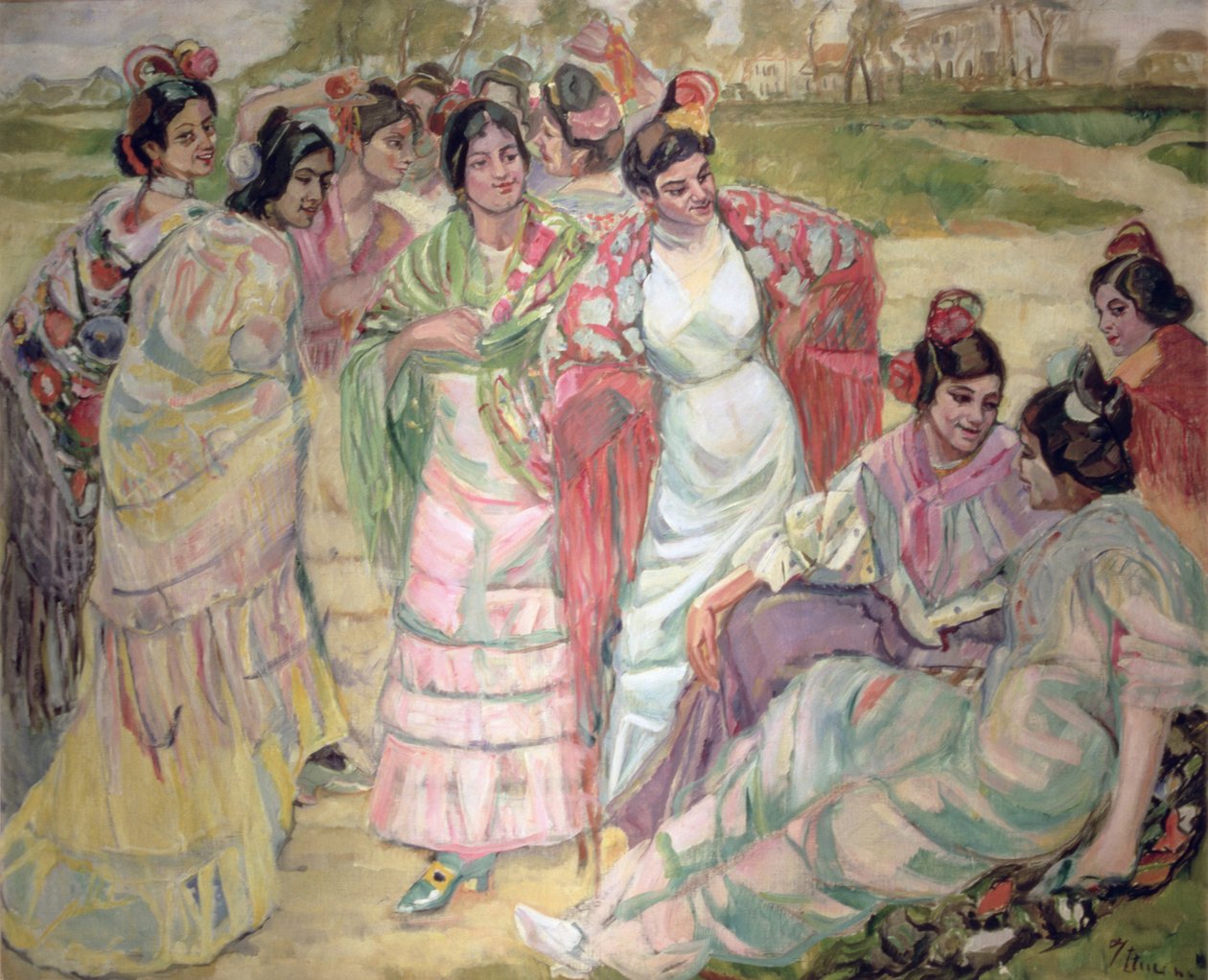 Mulheres com Shawls (óleo sobre tela) de Francisco de Iturrino