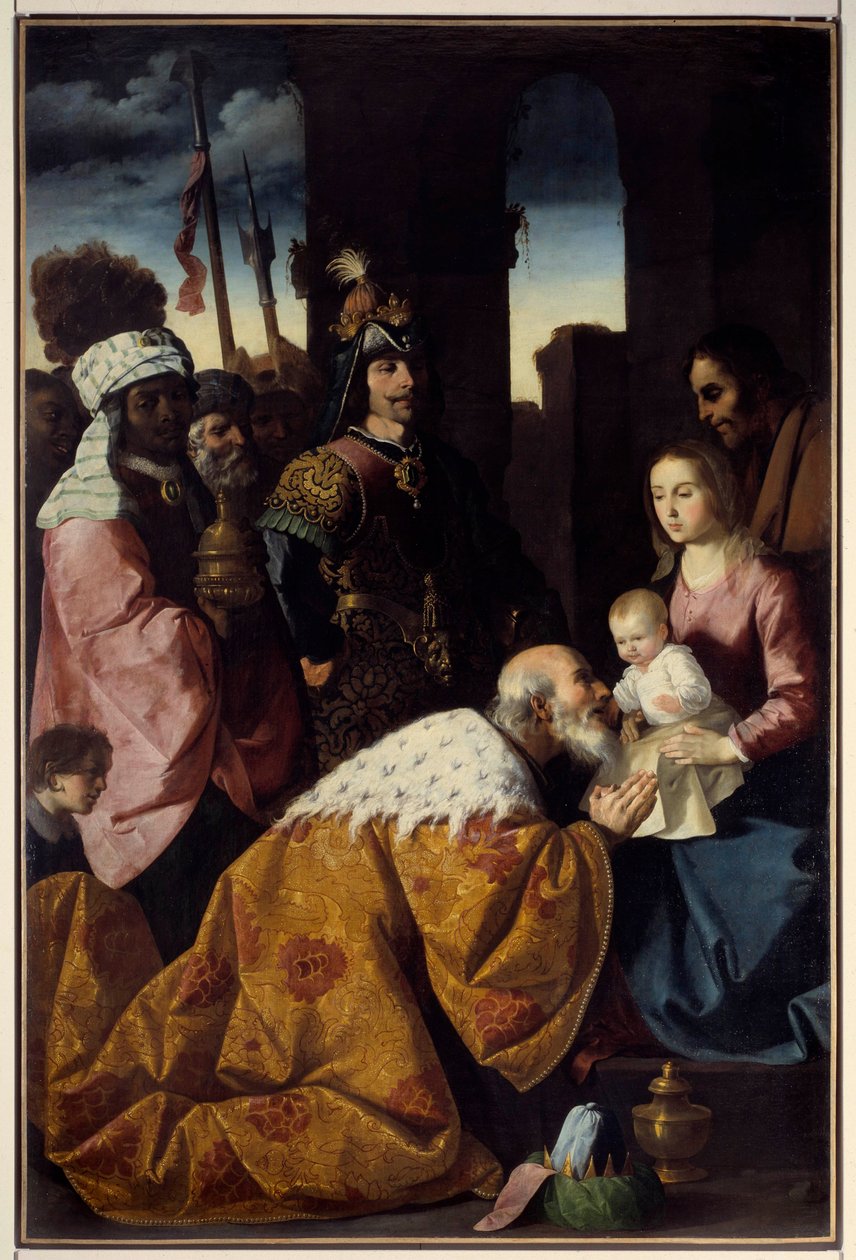 Adoração da Pintura Magi por Francisco de Zurbaran (1598-1664) 1638 Sol. 2,61x1,75 m. Grenoble, Museu de Belas Artes de Francisco de Zurbaran