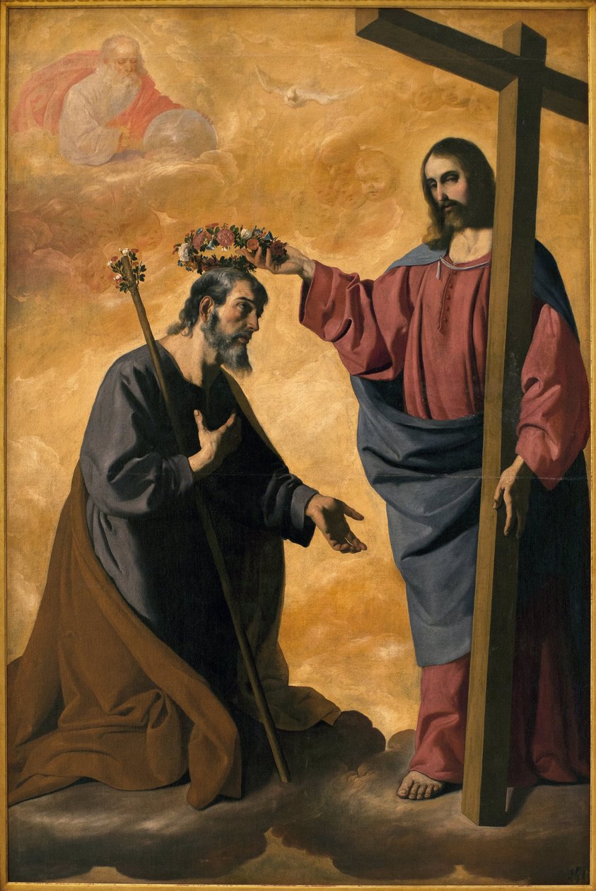 Cristo a cantar São José. Pintura de Francisco de Zurbaran (1598-1664), óleo sobre tela, cerca de 1640. Museu de Belas Artes de Sevillle, Espanha. de Francisco de Zurbaran