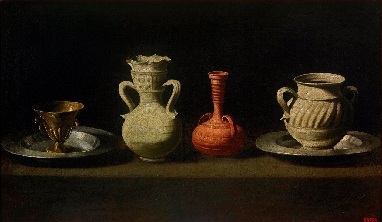 Natureza morte aux quatre recipients - Natureza Morta com Quatro Vasos - Zurbaran, Francisco, de (1598-1664) - Entre 1633 e 1664 - Óleo sobre tela - 47x79 - Museu Nacional d