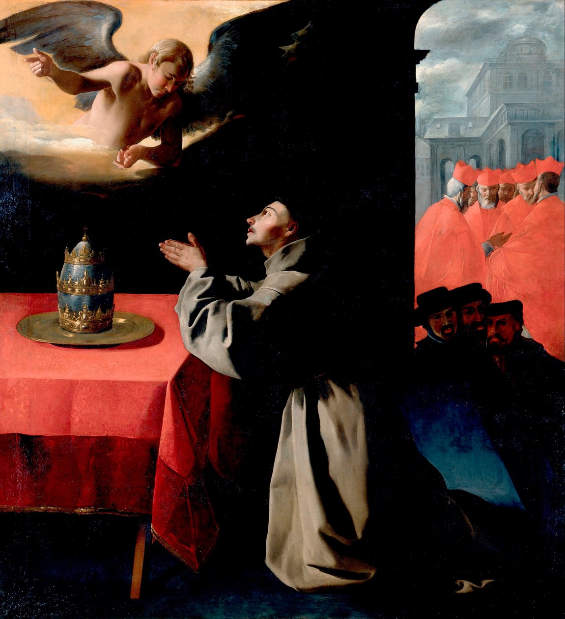 "São Boaventura (Giovanni di Fidanza, chamado Doutor Seráfico, São Boaventura) (1221-1274) em oração" Pintura de Francisco de Zurbaran (1598-1664) 1629 Dim 239x222 cm Gemaldegallerie, Dresden Alemanha de Francisco de Zurbaran