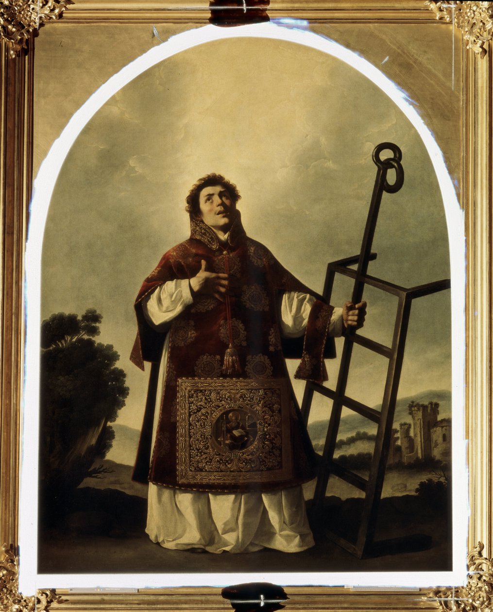São Lourenço de Roma (mártir morreu em uma grelha que aparece como seu atributo). (São Lourenço). Pintura de Francisco de Zurbaran (1598-1664). Óleo sobre tela, 292 x 225 cm de Francisco de Zurbaran