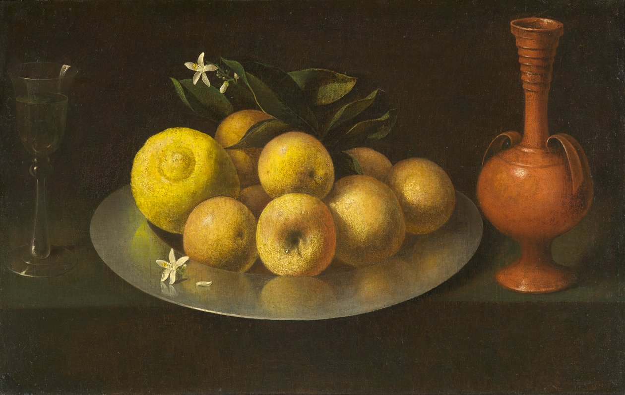 Ainda vida com vidro, fruta e jarra, c.1650 de Francisco de Zurbaran