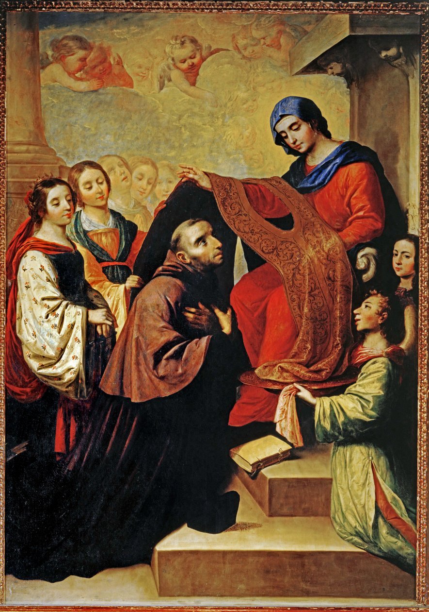 A descida da Virgem Maria para premiar a escrita de Santo Ildefonso de Toledo ... (pintura sobre tela) de Francisco de Zurbaran