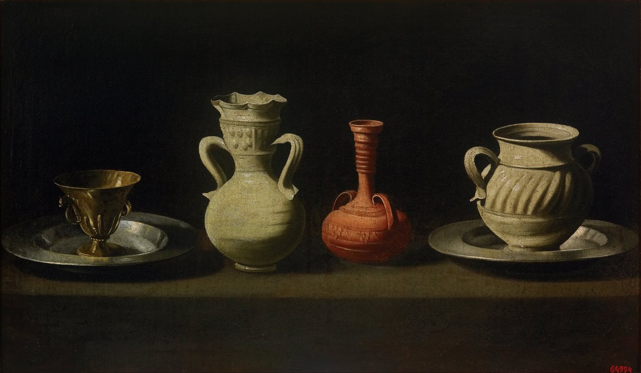 Natureza morta com quatro recipientes de Francisco de Zurbaran