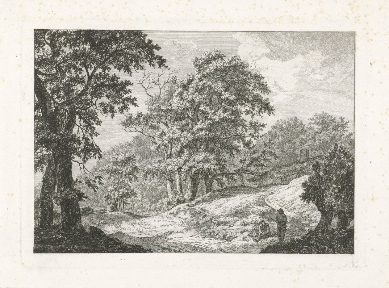 Paisagem com duas figuras ao lado da estrada de Franciscus Andreas Milatz