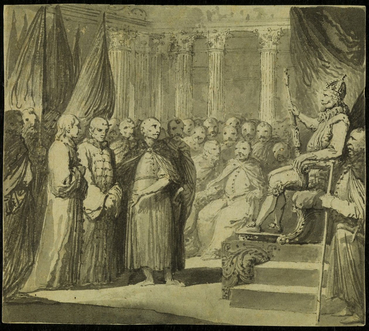 Czar Vasili IV Ivanovich Shuisky diante do rei Sigismundo III Vasa, final do século XVIII. de Franciszek Smuglewicz