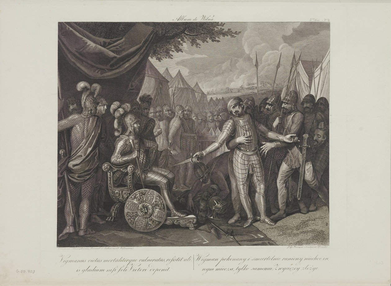 Wichmann II o Jovem rende-se a Mieszko I da Polónia por Smuglewicz, Franciszek (1745-1807). Litografia, Fim do 18º Cêntimo. Colecção Privada de Franciszek Smuglewicz