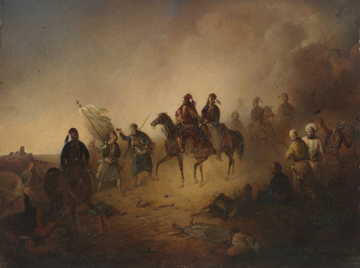 Markos Botsaris na Batalha de Karpenisi, na noite de 8 de agosto de 1823, 1852 de Franciszek Tomasz Tepa