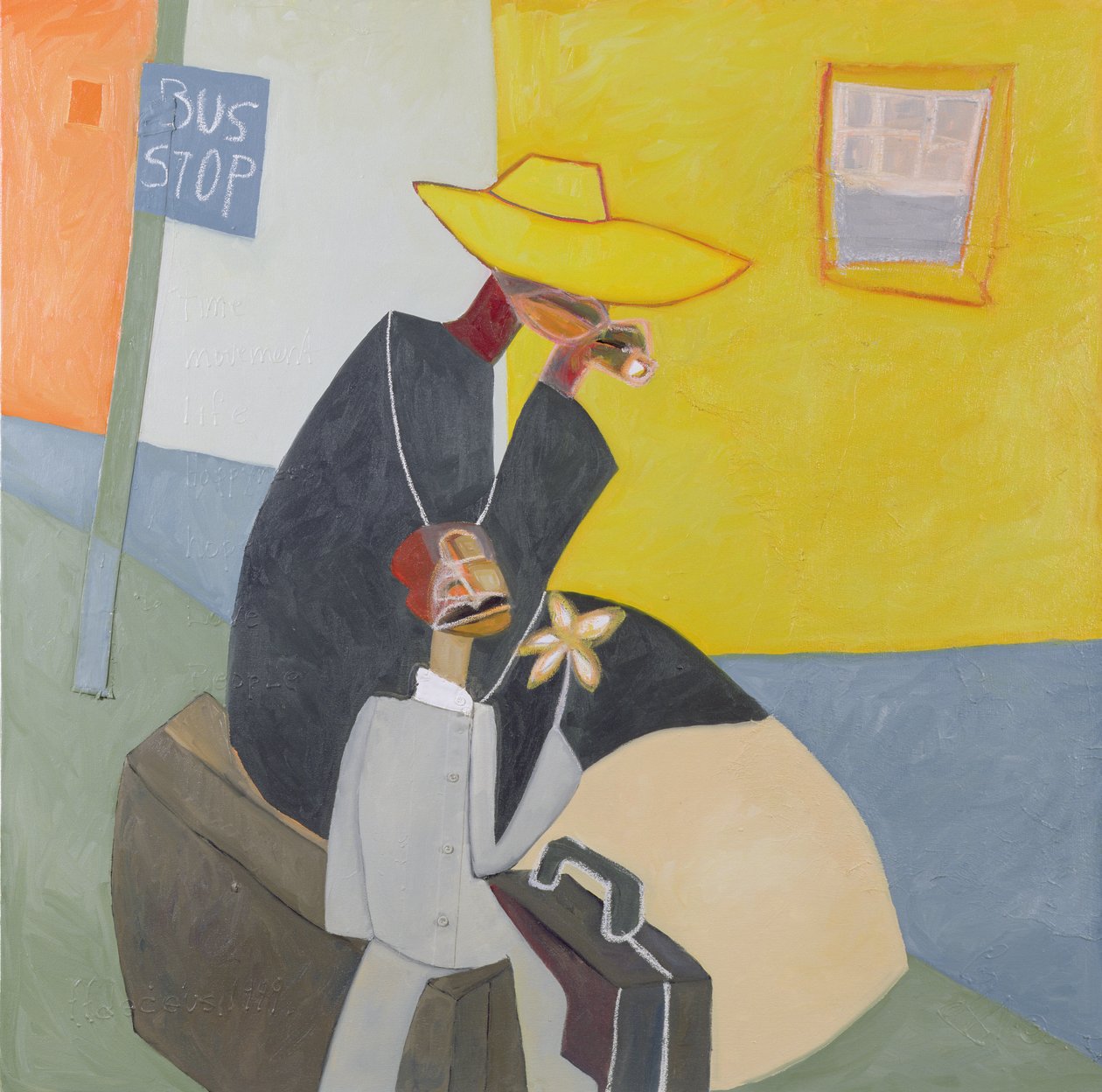 Paragem de autocarro I, 2000 (técnica mista sobre tela) de Francks Deceus