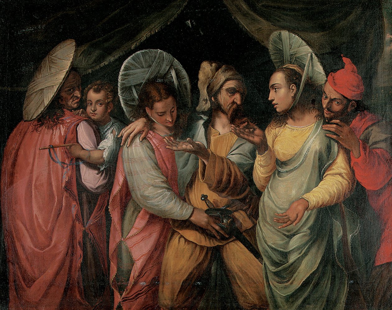 Uma cena da Commedia dell "Arte de Franco Flemish School