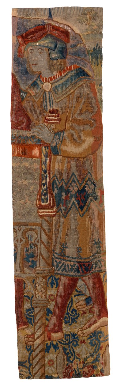 Tira estreita de tapeçaria representando a figura de um jovem, início do século XVI (lã) de Franco Flemish School