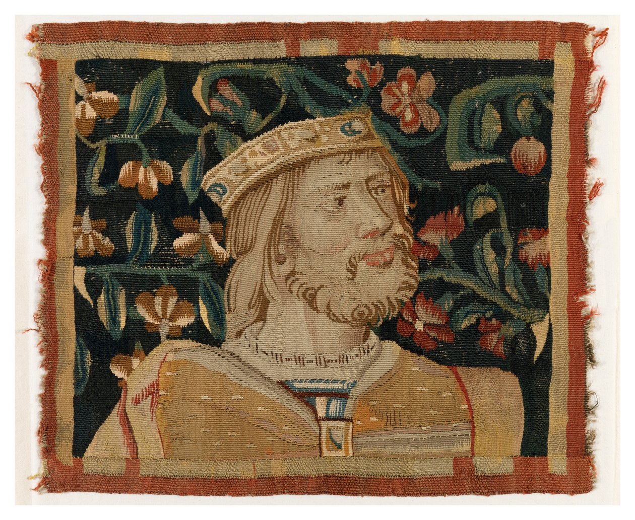 Fragmento de tapeçaria representando a cabeça de um rei, finais do século XV (lã e seda) de Franco Flemish School