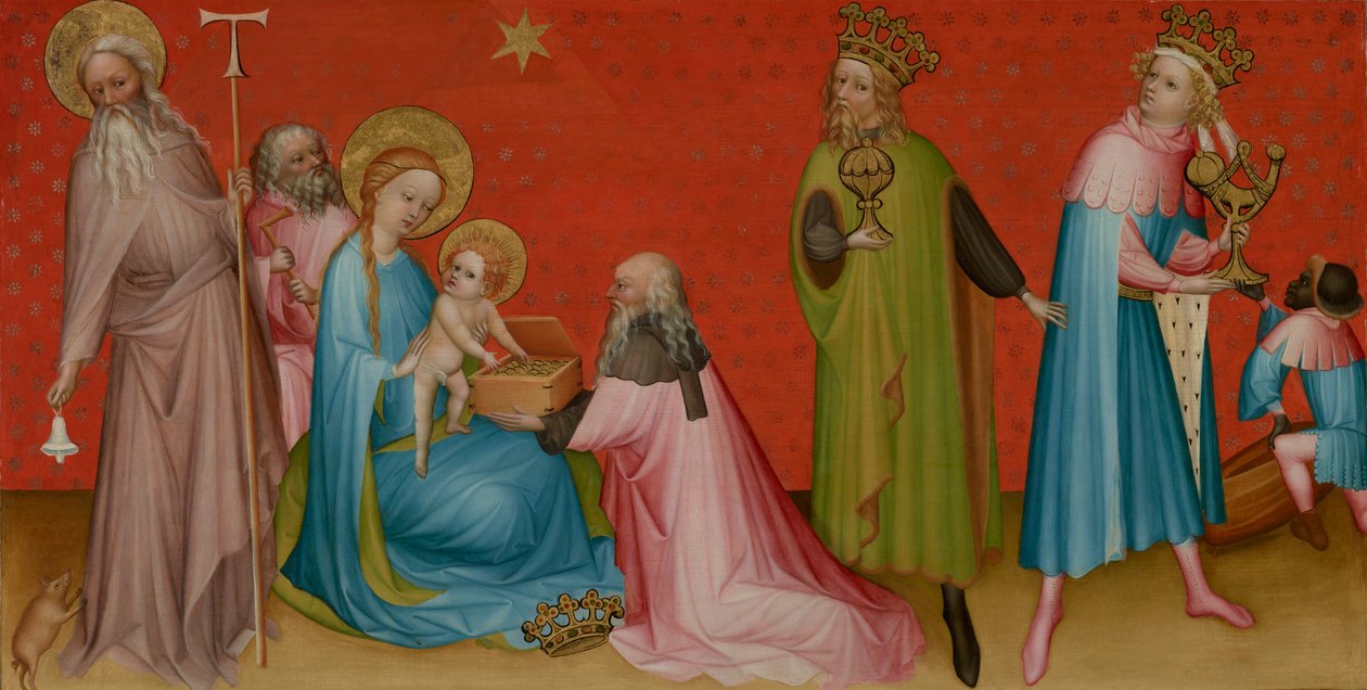 A Adoração dos Magos com Santo António Abade, c.1400 de Franco Flemish School