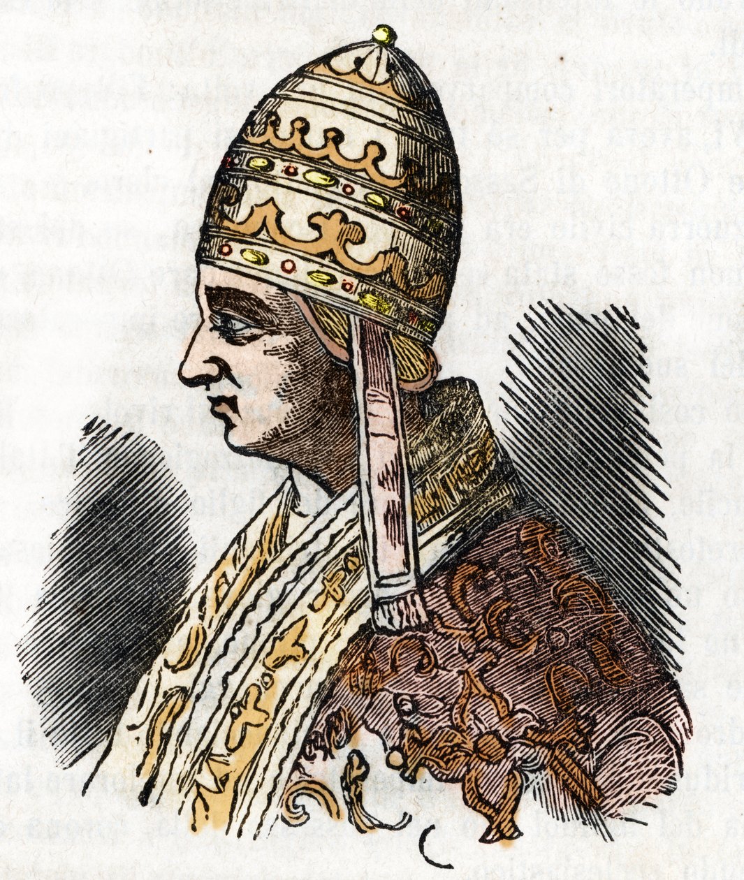 Idade Média: representação do Papa Celestino III (Celestino, Celestino ou Caelestinus) (1191-1198) Desenho de Misteri del Vaticano" de Franco Mistrali de Franco Mistrali