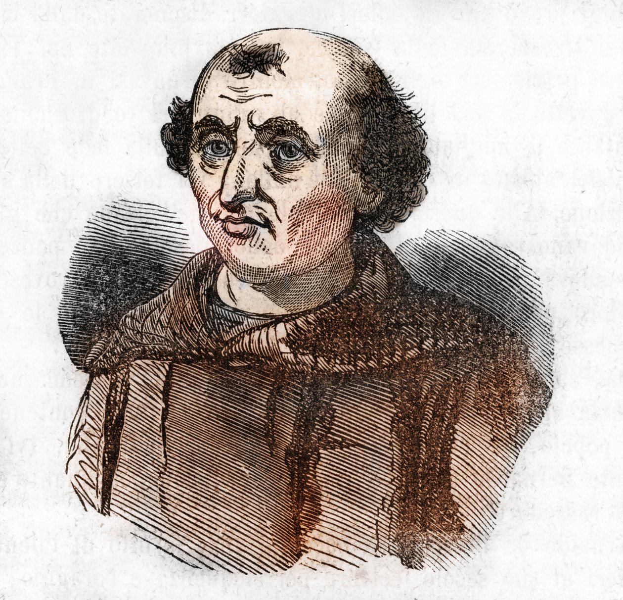 Retrato de Arnaud de Brescia (Arnaldo da brescie) (1090 - 1155), reformador político e religioso italiano (Arnold de Brescia ou arnaldus cânone italiano regular da Lombardia) Desenho de "Misteri del vaticano" de Franco Mistrali de Franco Mistrali
