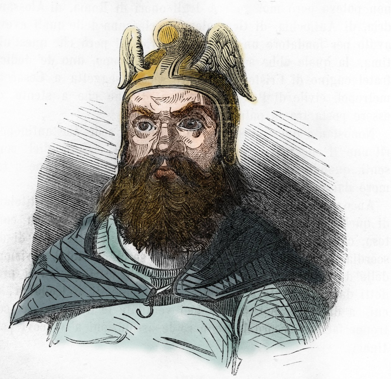 Retrato de Átila (395-453) Rei dos Hunos - desenho de "I misteri del vaticano" de Franco Mistrali 1843 de Franco Mistrali