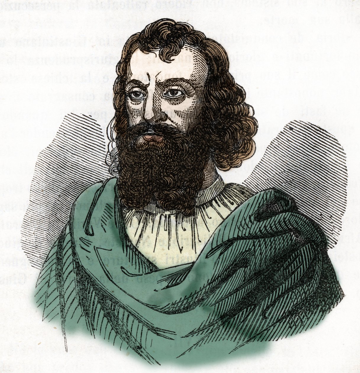 Retrato do Imperador Justiniano I (482-565) (Justiniano I) desenho de "I misteri del vaticano" de Franco Mistrali 1843 de Franco Mistrali