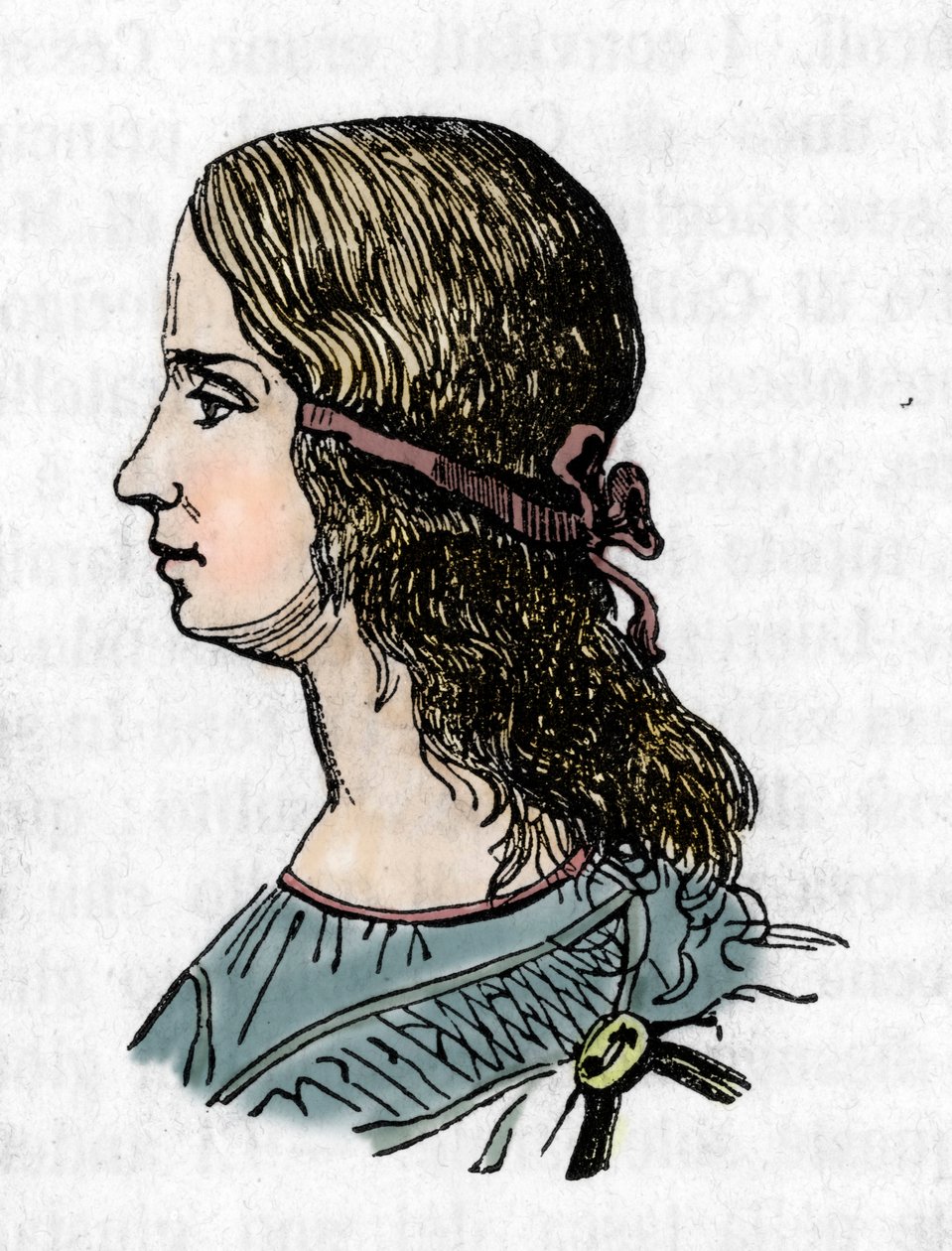 Retrato de Lucrece Borgia (Lucrezia) (1480-1519) Gravura de "Os Mistérios do Vaticano" de Franco Mistrali 1866 de Franco Mistrali
