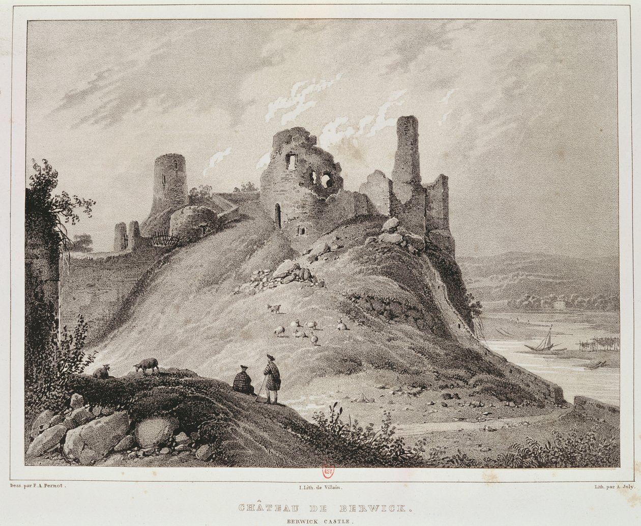 Vista do Castelo de Berwick, Berwick-upon-Tweed, gravado pelo vilão de Francois Alexandre Pernot