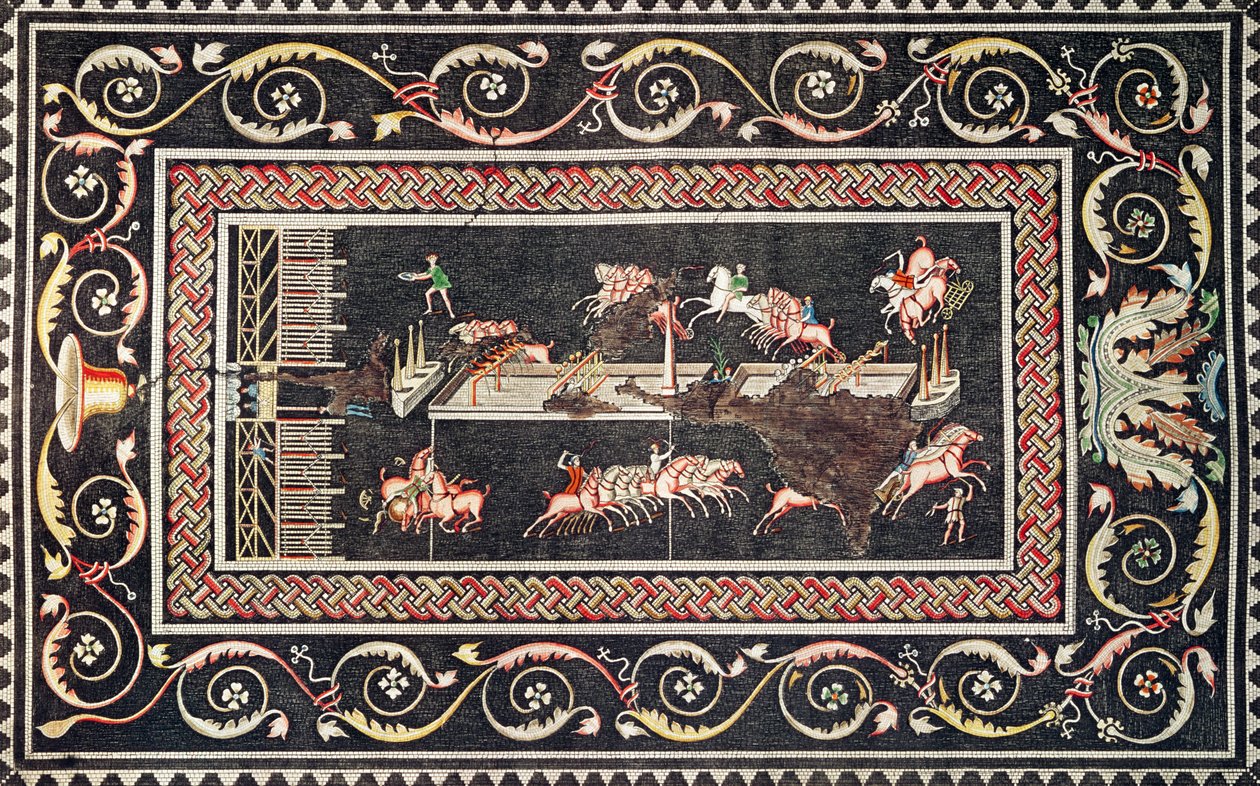 Representação de um mosaico descoberto em Lyon representando jogos de circo, 1806 de Francois Artaud