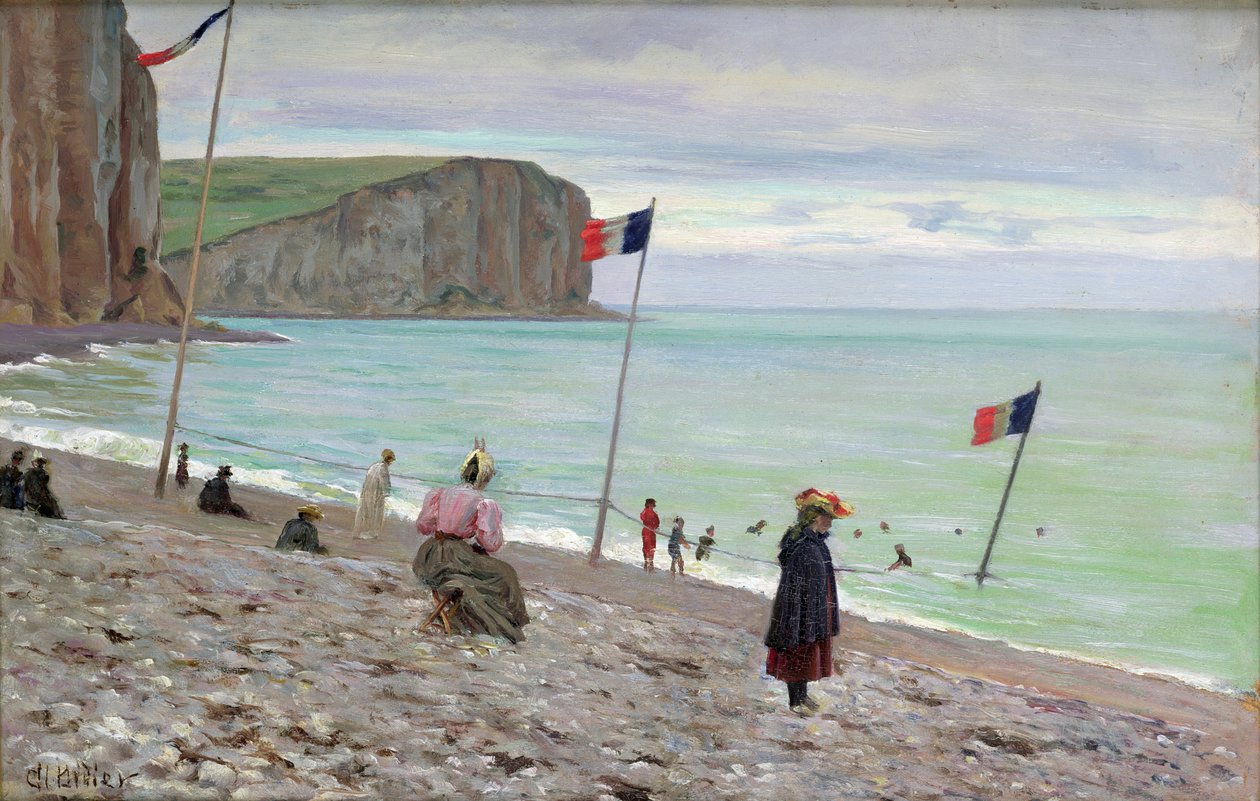 Cena de praia em Fecamp, norte da França de Francois Auguste Didier Clovis