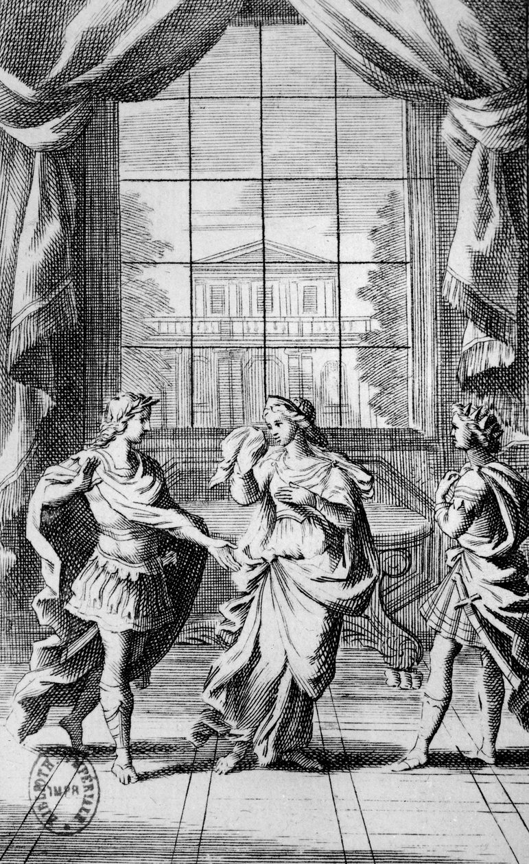 Frontispício para &39;Berenice&39; por Jean Racine (1639-99) 1676 de Francois Chauveau