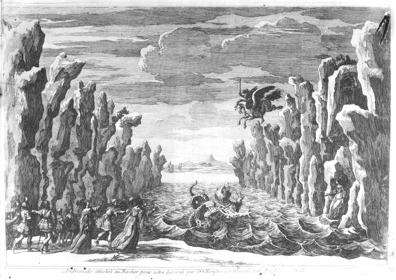 Cenário de Torelli para &39;Andromede&39; de Pierre Corneille (1606-84) de Francois Chauveau