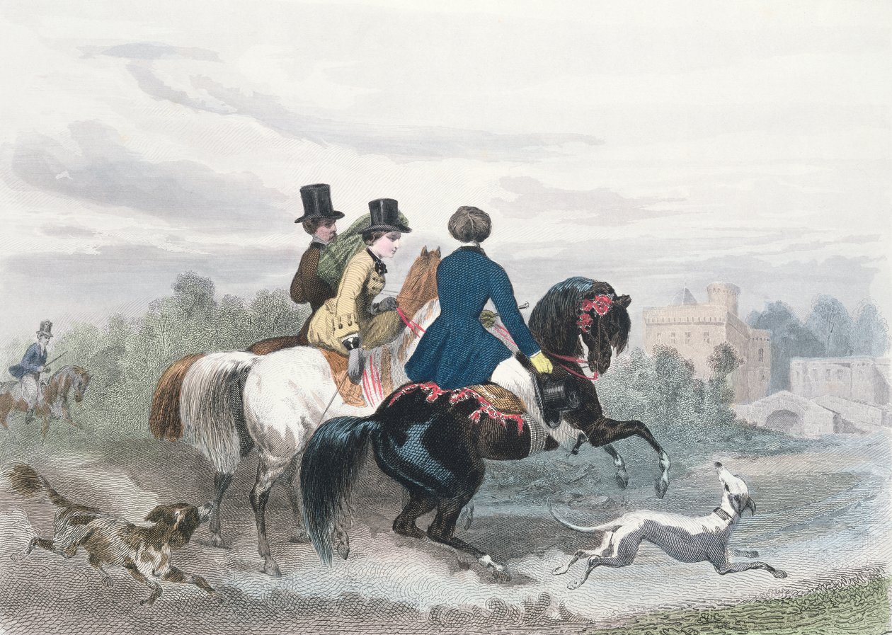 Visita à vizinhança, de &39;Journal les Modes Parisiennes&39;, impressa em Paris (gravura a cores) de Francois Claudius Compte Calix