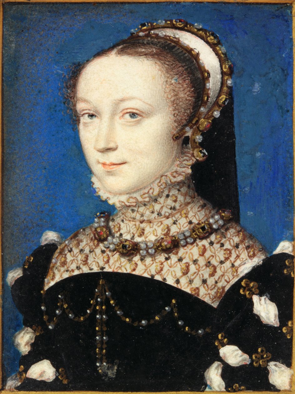 Lady Elizabeth Fitzgerald, Condessa de Lincoln (wc e bodycolour em velino) de François Clouet