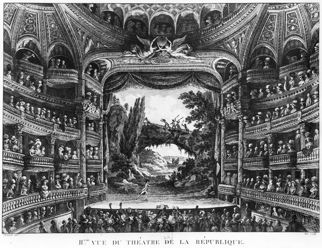 Segunda vista do Teatro da República, placa 83 do volume IV da &39;Voyage de France&39; de Francois Denis Nee