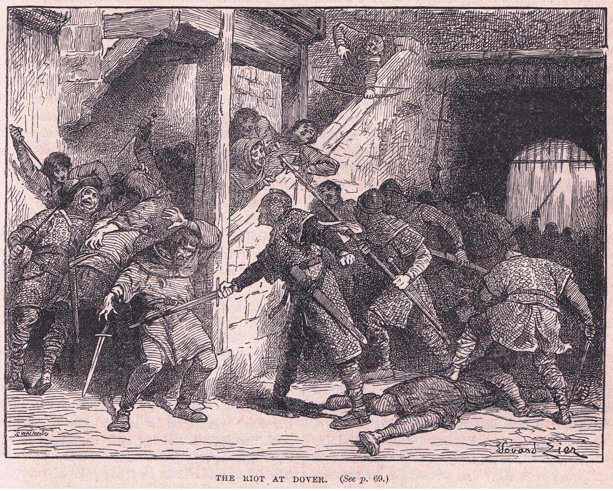 O tumulto em Dover AD 1051 de Francois Edouard Zier