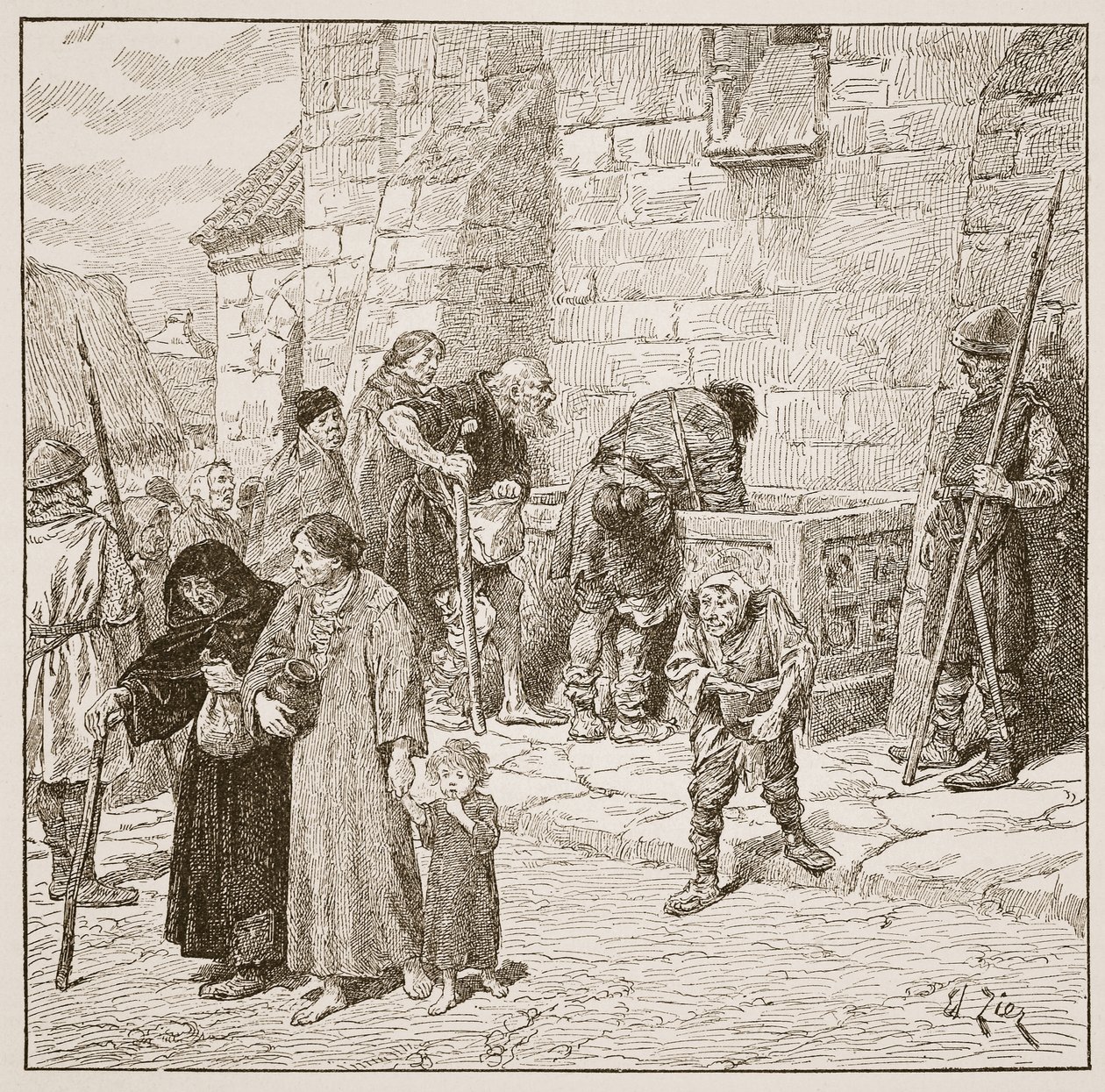 O peito de milho de pedra em Fecamp, ilustração "da igreja de Inglaterra: Uma história para os povos" por HDM Spence-Jones, bar. c.1910 (foto sépia) de Francois Edouard Zier
