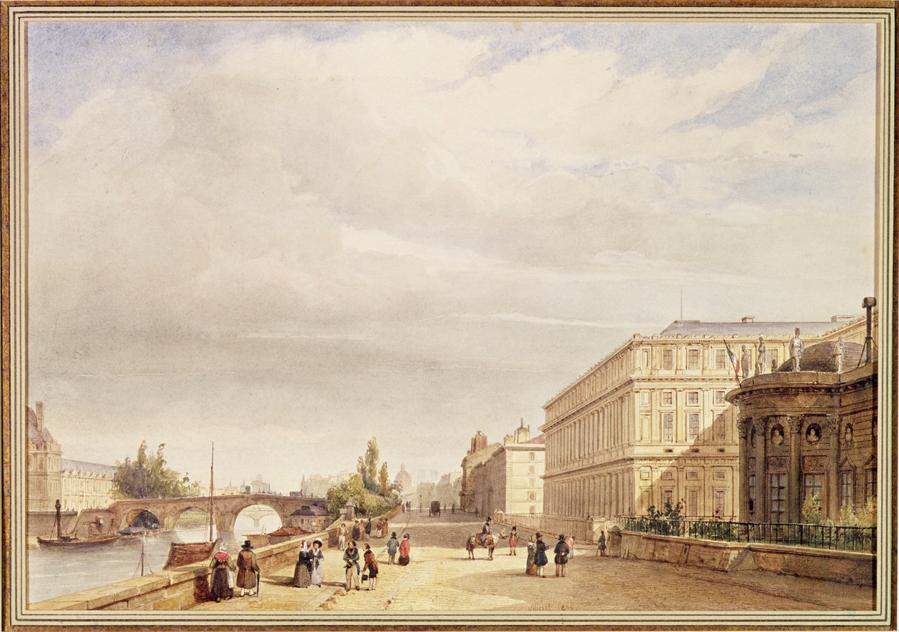 Le Quai d&39;Orsay, 1839 (caneta e tinta com papel) de Francois Etienne Villeret