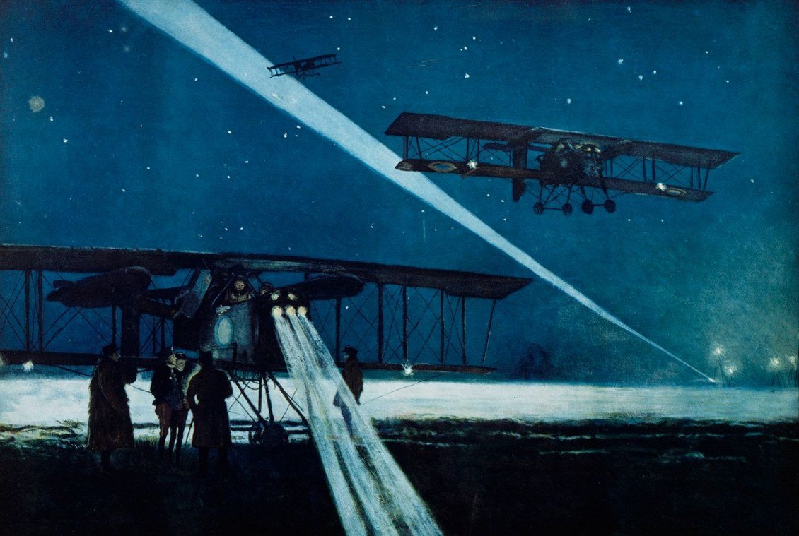 Retorno de um vôo noturno em aviões Vizinho de bombardeio de Francois Flameng